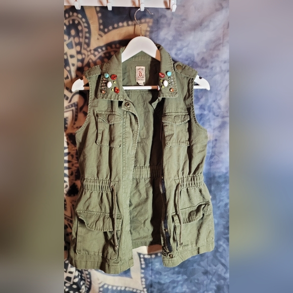 Decree sleeveless jacket vest army green jewelled vintage - Picture 4 of 7